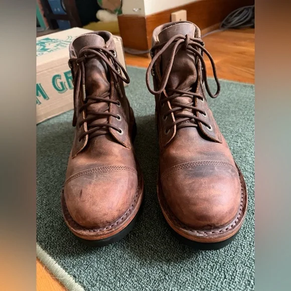 Jim Green Men's Brown Leather Boots Frog Grip Sole - Picture 3 of 5